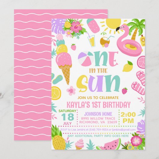 Summer One in the Sun Birthday Party Invitation (Devant / Derrière)