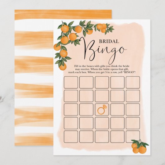Summer Orange Citrus Bingo Fête des mariées Carte (Devant / Derrière)