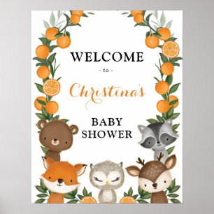 Summer Oranje Citrus Woodland Baby shower Welkom Poster
