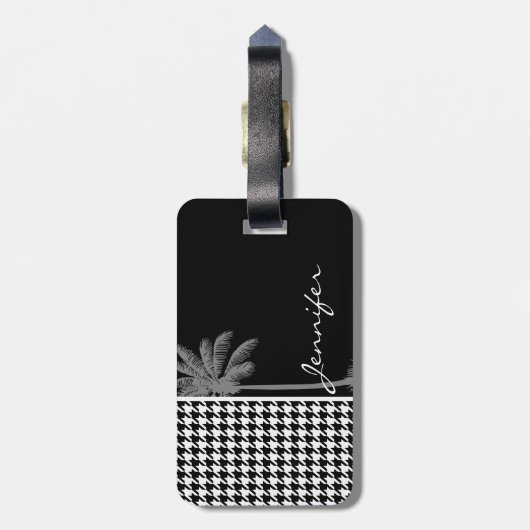 Summer Palm Black Houndstooth Bagagelabel (Achterkant verticaal)