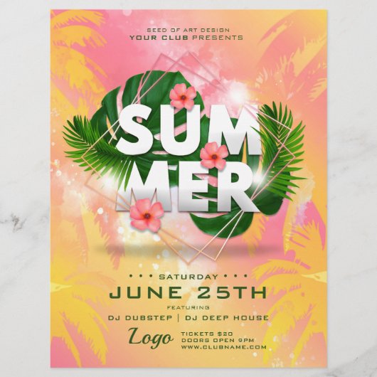 Summer Palm Trees Botanical Club Party Flyer (Voorkant)
