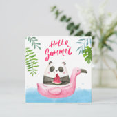 Summer Panda Flamingo Wenskaart (Staand voorkant)