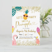 Summer Party als een anananas Birthday-uitnodiging Kaart (Staand voorkant)