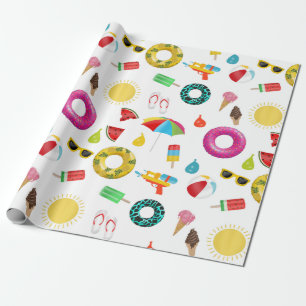 Summer Party Beach Pool Fun Pattern Cadeaupapier