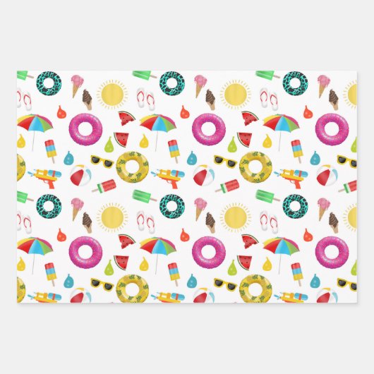 Summer Party Beach Pool Fun Pattern Inpakpapier Vel (Voorkant)