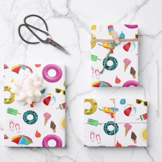 Summer Party Beach Pool Fun Pattern Inpakpapier Vel (Voorkant)
