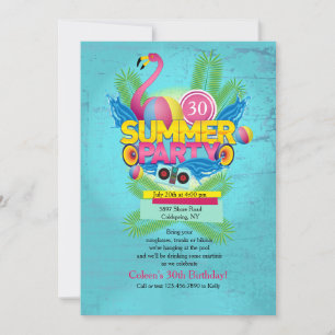 Summer Party Flamingo Invitation Kaart