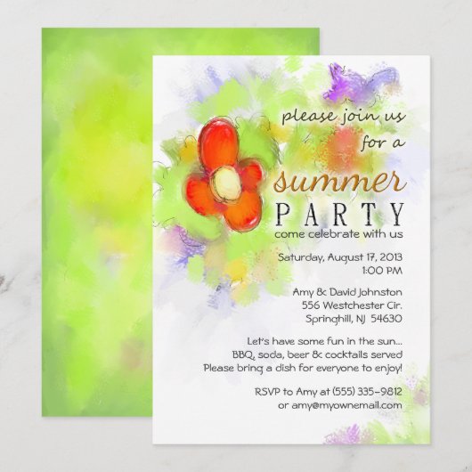 Summer Party - Floral Invitation Kaart (Voorkant / Achterkant)
