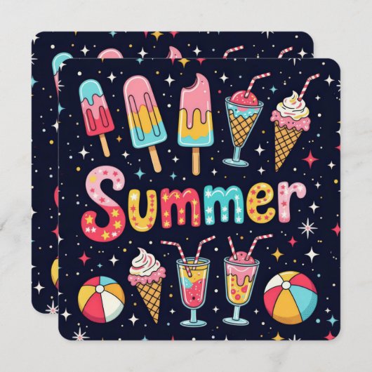 Summer Party Fun Graphics On Black Kaart (Voorkant / Achterkant)