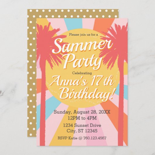 Summer Party Palm Anniversaire Invitation (Devant / Derrière)