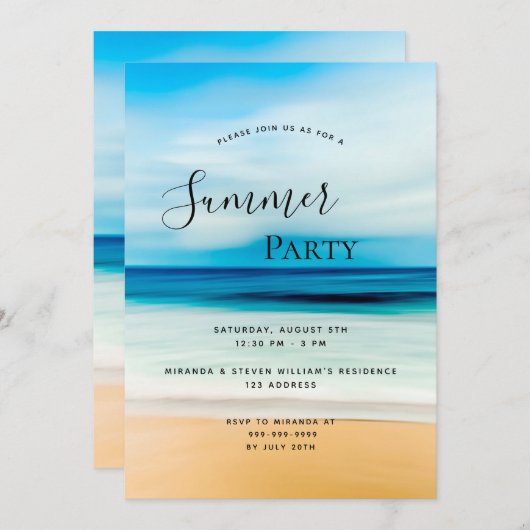 Summer party plage côtière mer invitation (Devant / Derrière)