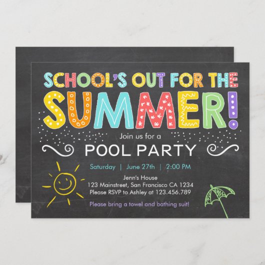 Summer Party Pool Party Écoles Out Invitation (Devant / Derrière)