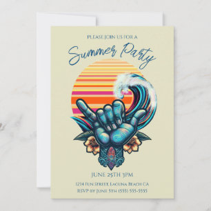 Summer Party - Surfen op een grote golf-hand symbo Kaart