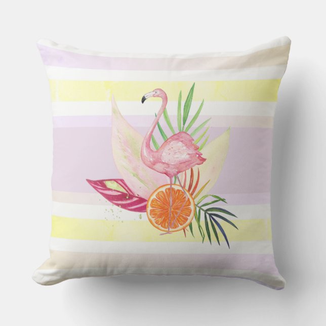 Summer Pastel Stripe, Flamingo, Tropical Buitenkussen (Voorkant)