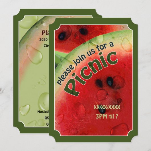 Summer Picnic Fresh Watermelon Ticket Invite Kaart (Voorkant / Achterkant)