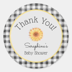 Summer Picnic Gingham Sunflower Baby shower Ronde Sticker
