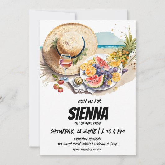 Summer Picnic met stranduitnodiging voor uitzicht Kaart (Voorkant)