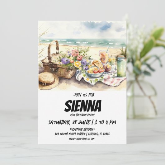 Summer Picnic met stranduitnodiging voor uitzicht Kaart (Staand voorkant)