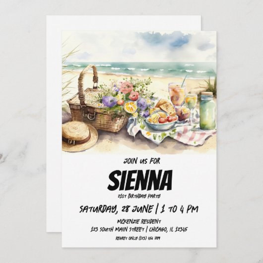 Summer Picnic met stranduitnodiging voor uitzicht Kaart (Voorkant / Achterkant)