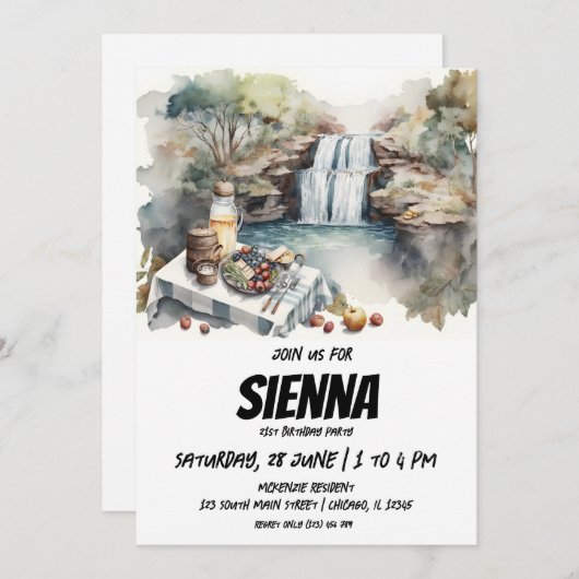 Summer Picnic met watervallen uitzicht Uitnodiging (Voorkant / Achterkant)