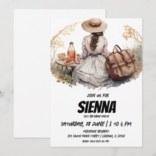 Summer Picnic Victoriaans stijl Uitnodiging (Voorkant / Achterkant)
