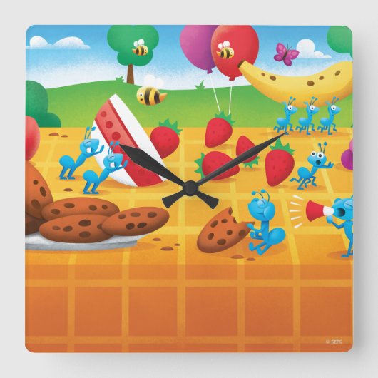 Summer Picnic Vierkante Klok (Voorkant)