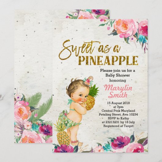 Summer Pineapple Baby shower Invitation Kaart (Voorkant / Achterkant)