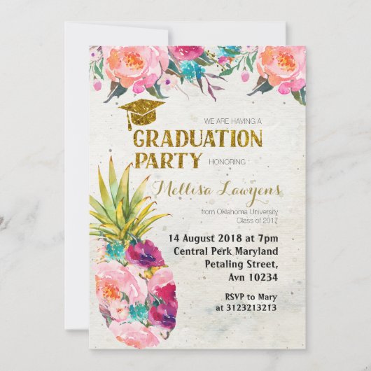 Summer Pineapple Graduation Party Uitnodiging (Voorkant)