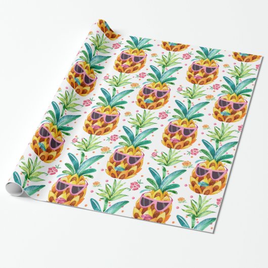 Summer Pineapple in Sun Glasses Pattern Cadeaupapier (Uitgerold)