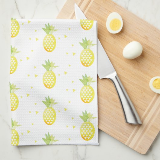 Summer Pineapple Sweet Tropical Waterverf Pattern Theedoek (Quarter Fold)