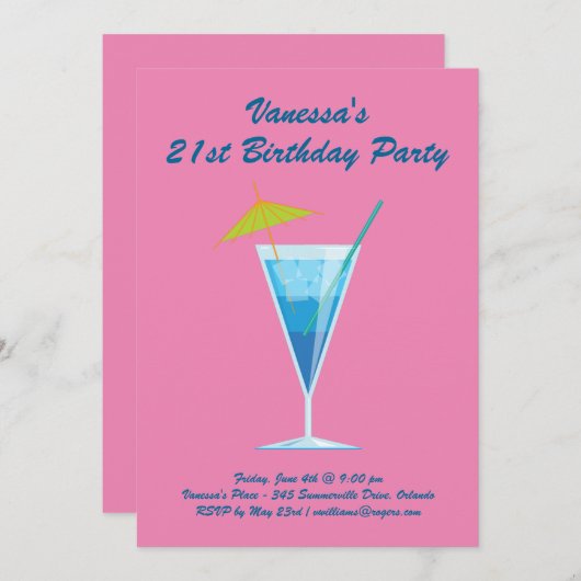 Summer Pink 21e Anniversaire Invitation de fête (Devant / Derrière)