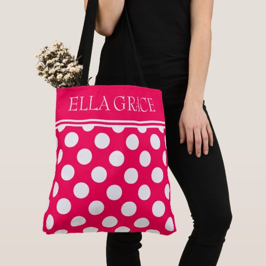 Summer Pink and White Polka Dot gepersonaliseerd Draagtas (Dichtbij)