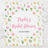 Summer Pink and Yellow Floral Bridal Shower Wijn Etiket (Enkel label)
