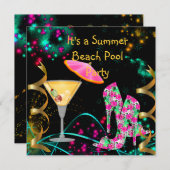 Summer Pink Black Beach Pool Party Kaart (Voorkant / Achterkant)
