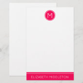 Summer Pink Monogram op White Briefpapier (Voorkant / Achterkant)