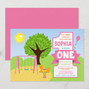 Summer Pink Playground Park 1st Birthday Kaart