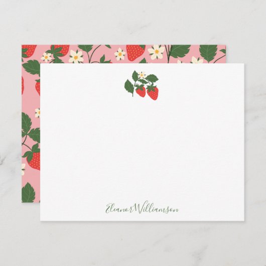 Summer  Pink Strawberry Boho Personalized Notitiekaartje (Voorkant / Achterkant)