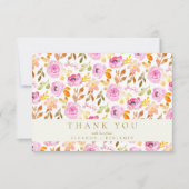 Summer Pink Waterverf Floral Custom Wedding Bedankkaart (Voorkant)