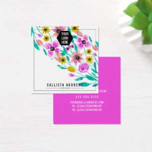Summer Pink Yellow Floral Logo Earring Display Vierkante Visitekaartjes