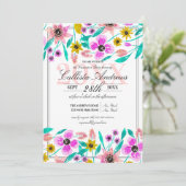 Summer Pink Yellow Floral Waterverf Afstuderen Kaart (Staand voorkant)