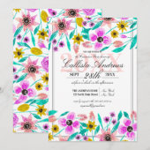 Summer Pink Yellow Floral Waterverf Afstuderen Kaart (Voorkant / Achterkant)