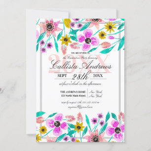 Summer Pink Yellow Floral Waterverf Afstuderen Kaart