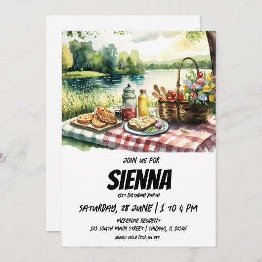 Summer Pique-nique vue lac Invitation (Devant / Derrière)
