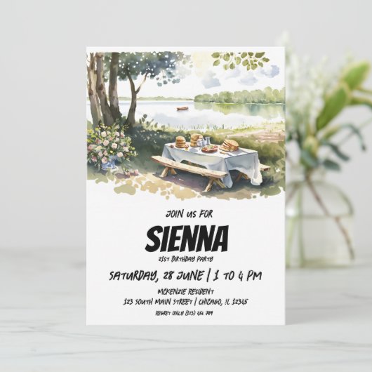 Summer Pique-nique vue lac Invitation (Debout devant)