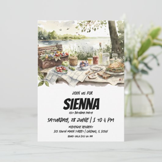 Summer Pique-nique vue lac Invitation (Debout devant)