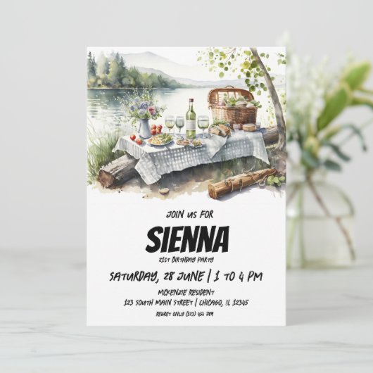 Summer Pique-nique vue lac Invitation (Debout devant)