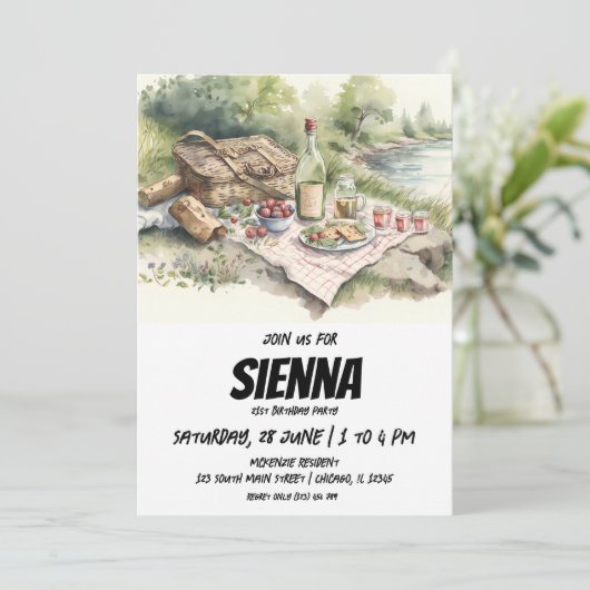 Summer Pique-nique vue lac Invitation (Debout devant)