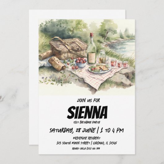 Summer Pique-nique vue lac Invitation (Devant / Derrière)