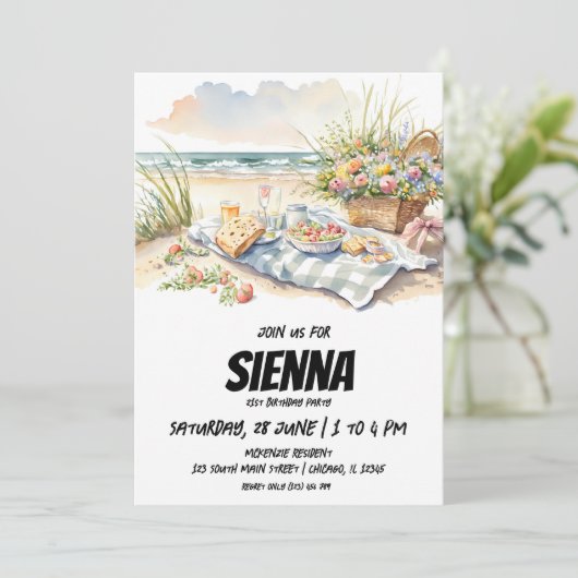 Summer Pique-nique vue plage Invitation (Debout devant)