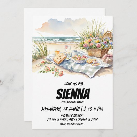 Summer Pique-nique vue plage Invitation (Devant / Derrière)